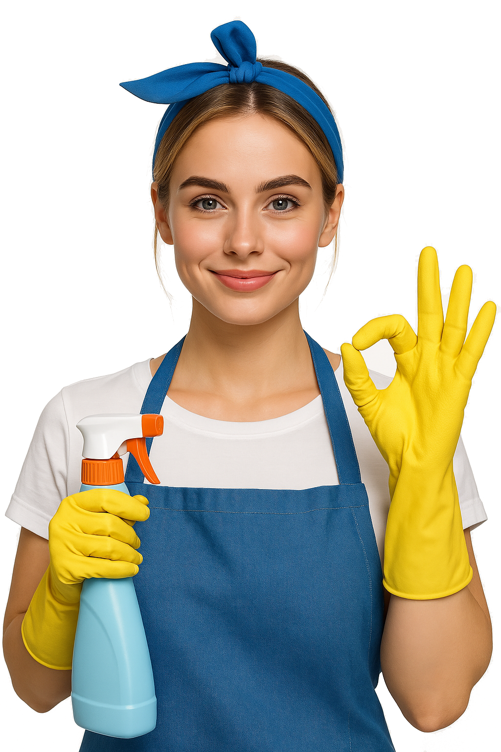Friendly cleaning professional giving an OK sign in a Colorado home.